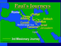 A graphic map showing the path & places of Paul's third missionary journey.